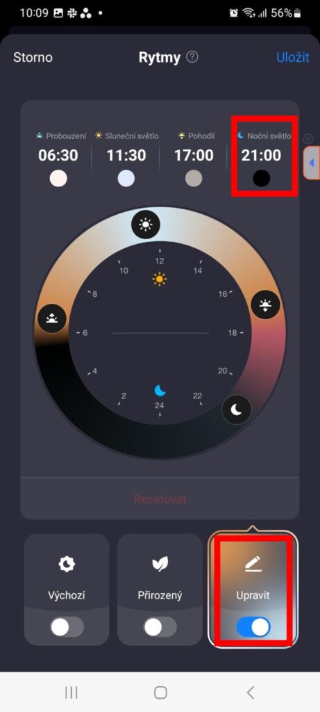 Aplikace Tuya Smart nastavení nočního režimu na chytré žárovce Oranžovce