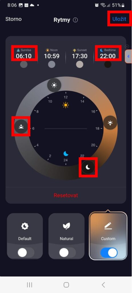 Aplikace Tuya Smart nastavení nočního režimu na chytré žárovce Oranžovce
