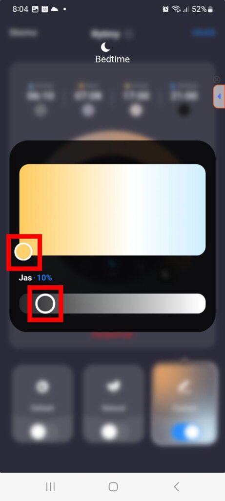 Aplikace Tuya Smart nastavení nočního režimu na chytré žárovce Oranžovce