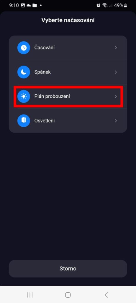 Aplikace Tuya Smart nastavení režimu probouzení světlem na chytré žárovce Oranžovce