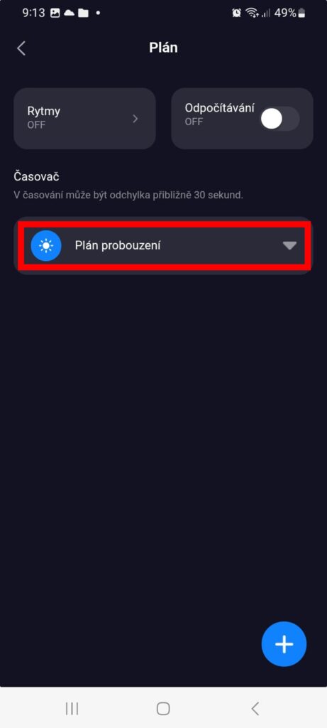 Aplikace Tuya Smart nastavení režimu probouzení světlem na chytré žárovce Oranžovce