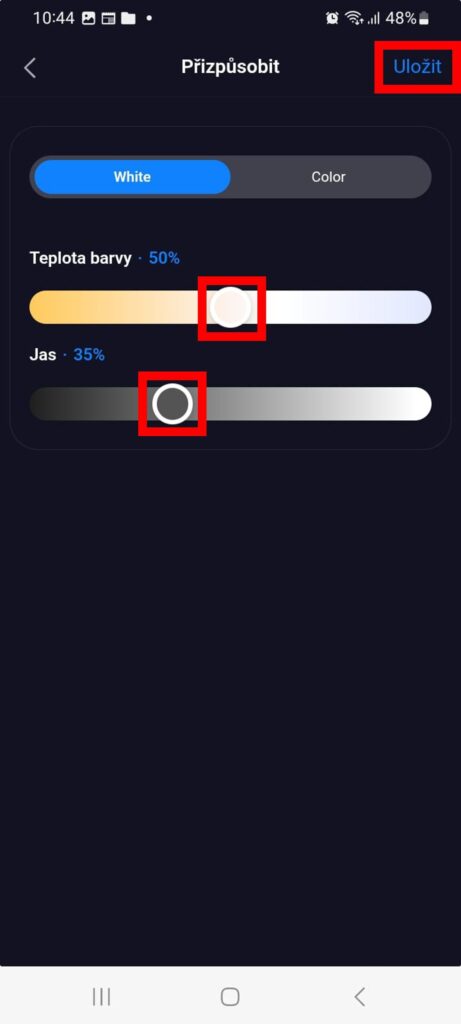 Aplikace Tuya Smart nastavení výchozího režimu na chytré Oranžovce
