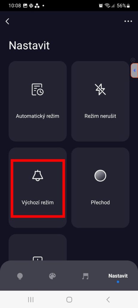 Aplikace Tuya Smart nastavení výchozího režimu na chytré Oranžovce