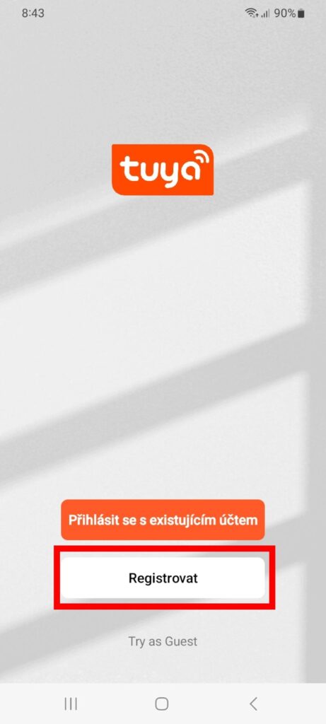Registrace v mobilní aplikaci Tuya