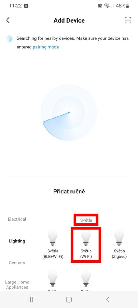 Ruční párování chytré WiFi LED žárovky ORANŽOVKY s mobilní aplikací Tuya Smart