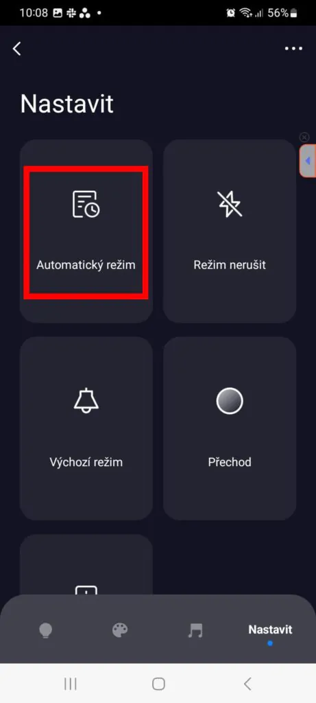 Aplikace Tuya Smart nastavení denního rytmu.