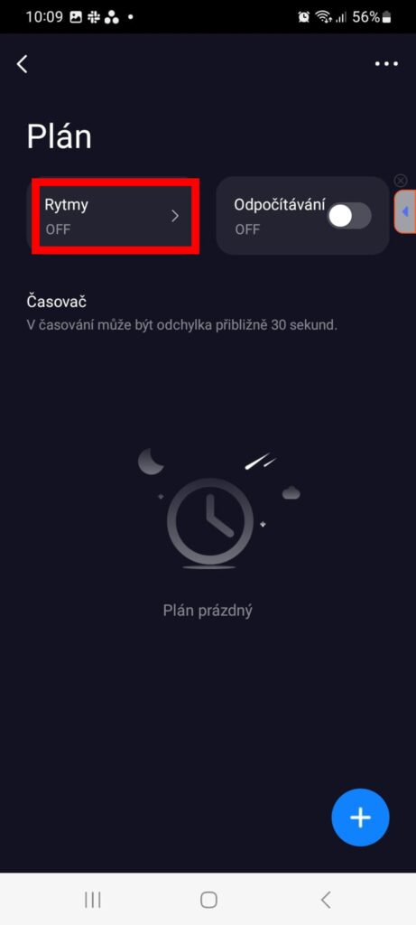 Aplikace Tuya Smart nastavení denního rytmu.