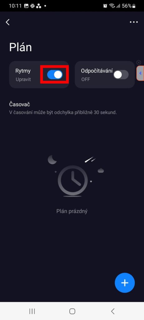Aplikace Tuya Smart nastavení denního rytmu.