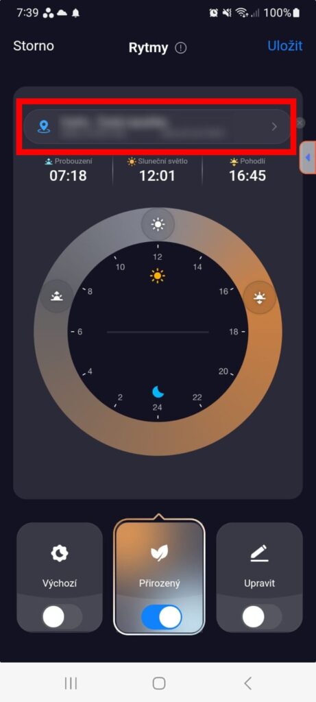 Aplikace Tuya nastavení režimu na chytré žárovce Oranžovce podle východu a západu slunce