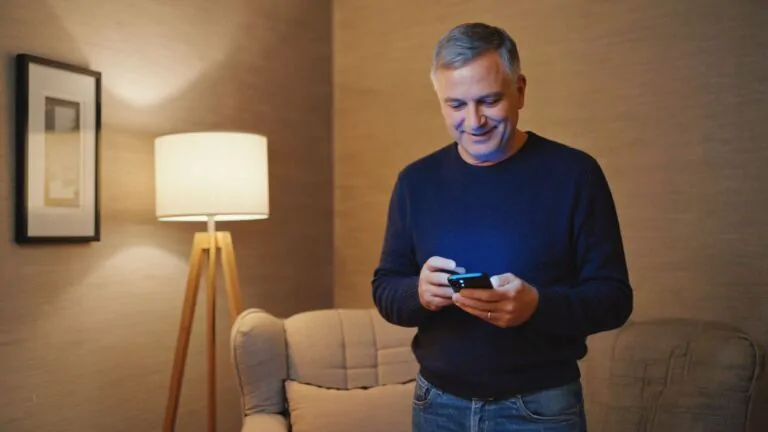 Muž v mobilní aplikaci nastavuje chytré světlo