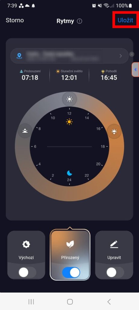 Aplikace Tuya nastavení režimu na chytré žárovce Oranžovce podle východu a západu slunce