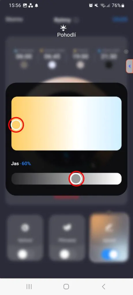 Nastavení denních režimů u chytré žárovky Oranžovky v aplikaci Tuya – Smart Life, Smart Living