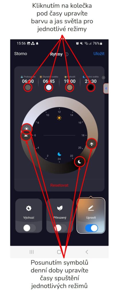 Nastavení denních režimů u chytré žárovky Oranžovky v aplikaci Tuya – Smart Life, Smart Living