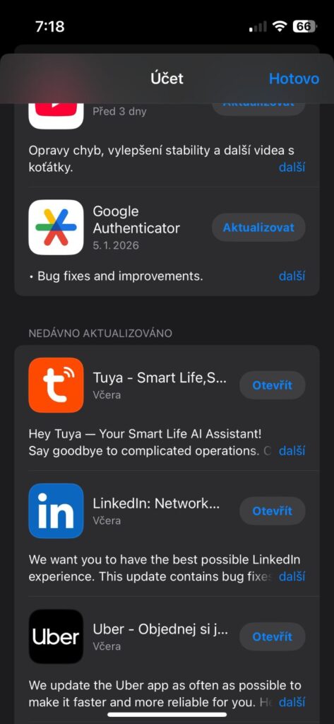 Aktualizace aplikace Tuya – Smart Life, Smart Living v systému iOS